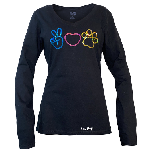Peace, Luv, & Puppiness Long Sleeve V-neck