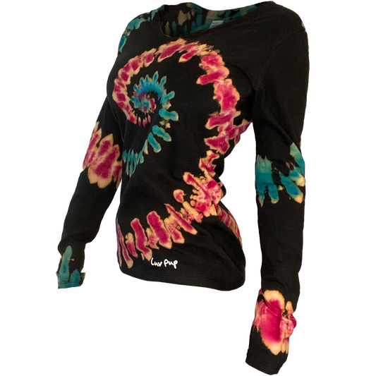 Ladies Reverse Spiral Long Sleeve • Luv Pup Hand Tied & Dyed Premium V-neck