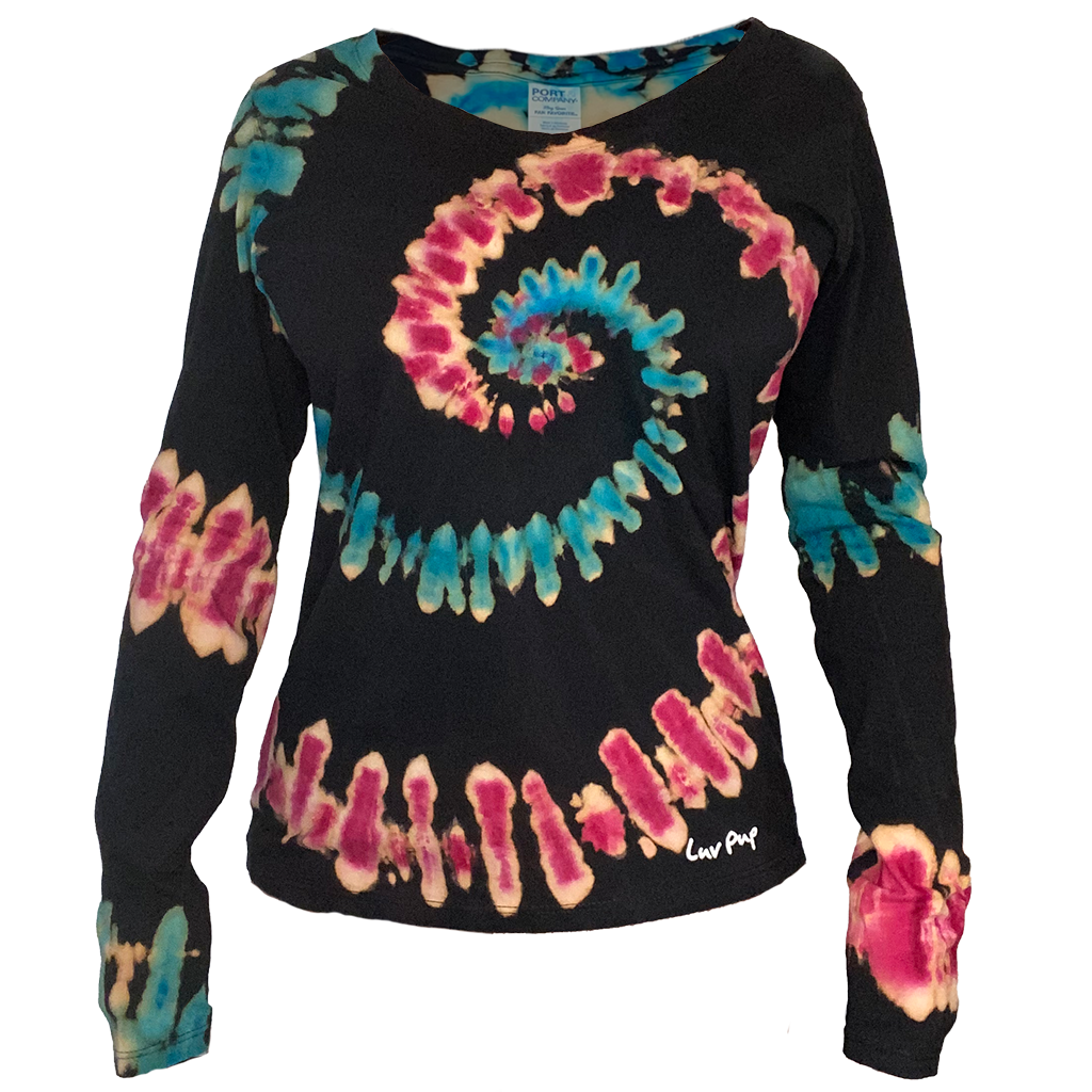 Ladies Reverse Spiral Long Sleeve • Luv Pup Hand Tied & Dyed Premium V-neck