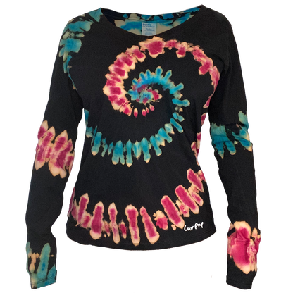Ladies Reverse Spiral Long Sleeve • Luv Pup Hand Tied & Dyed Premium V-neck